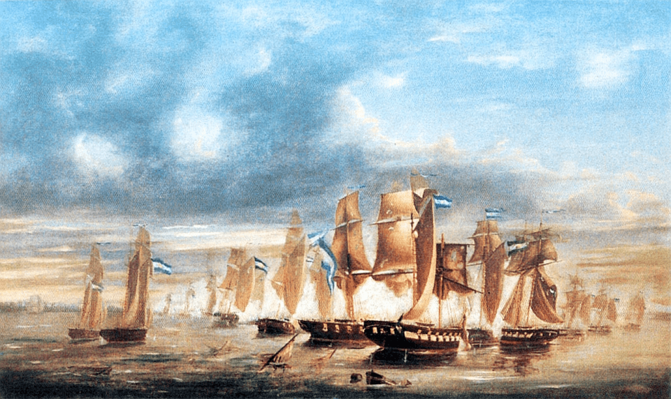 A painting of warships in action at Juncal
