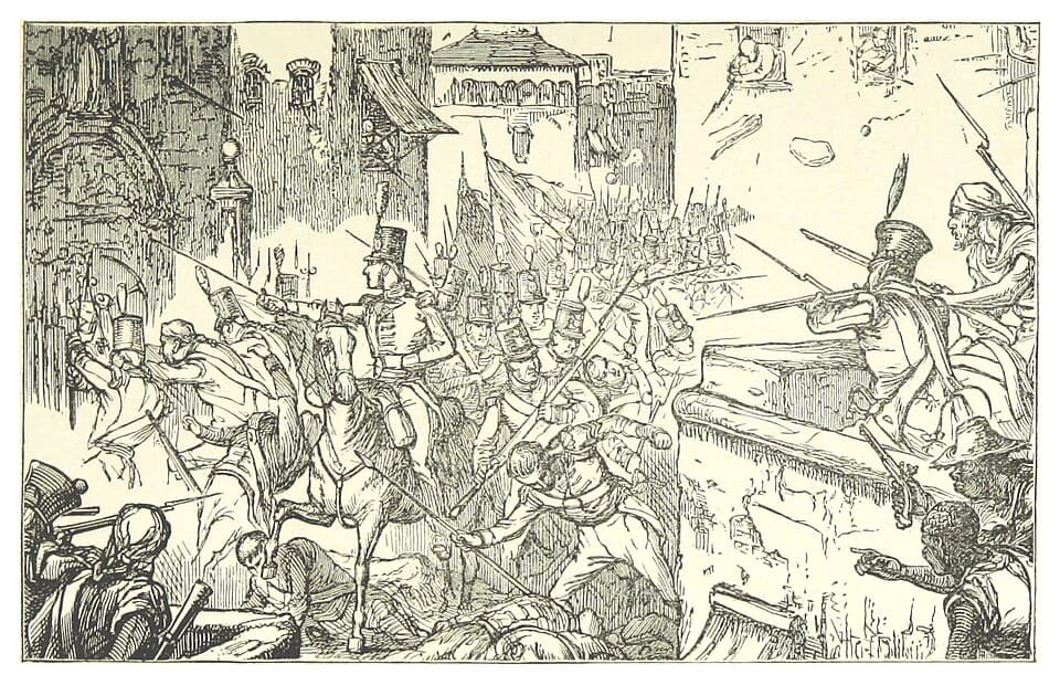 An engraving of the British attack on Buenos Aires