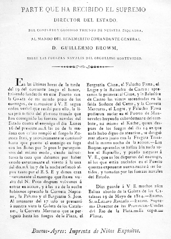 The printed report of the combat off Montevideo, 1814