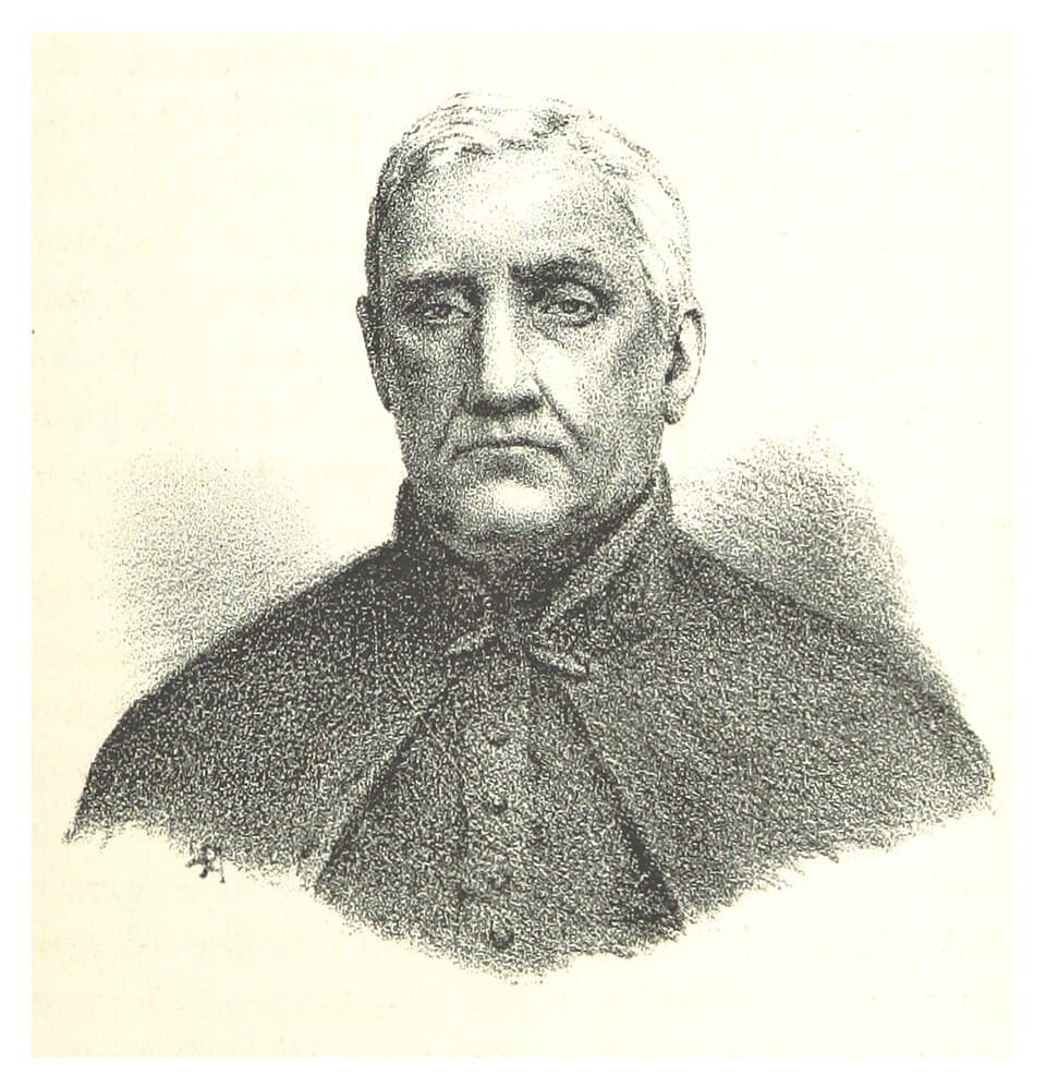 An engraved portrait of Fr Anthony Fahy