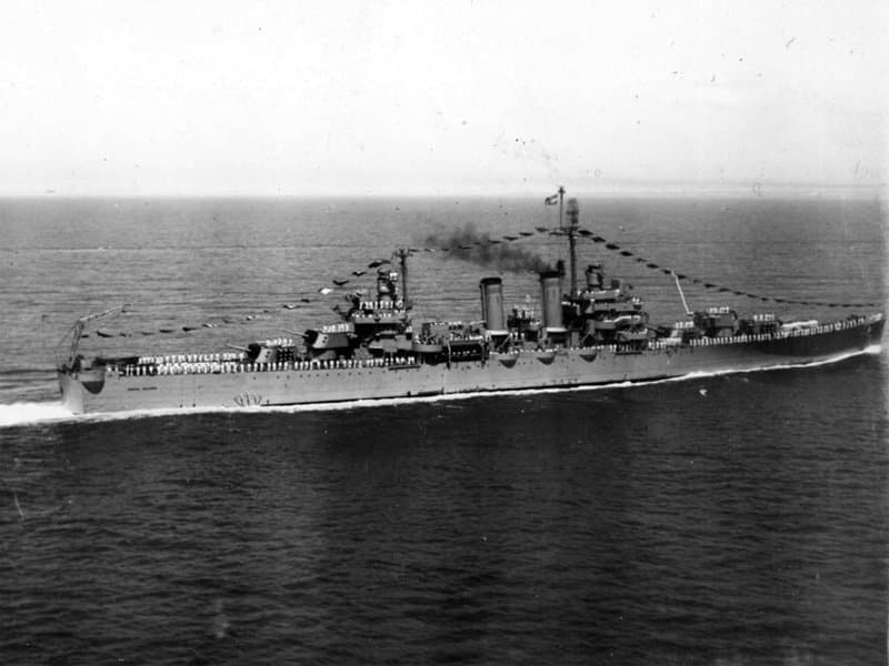 The cruiser ARA General Belgrano under way in the 1950s